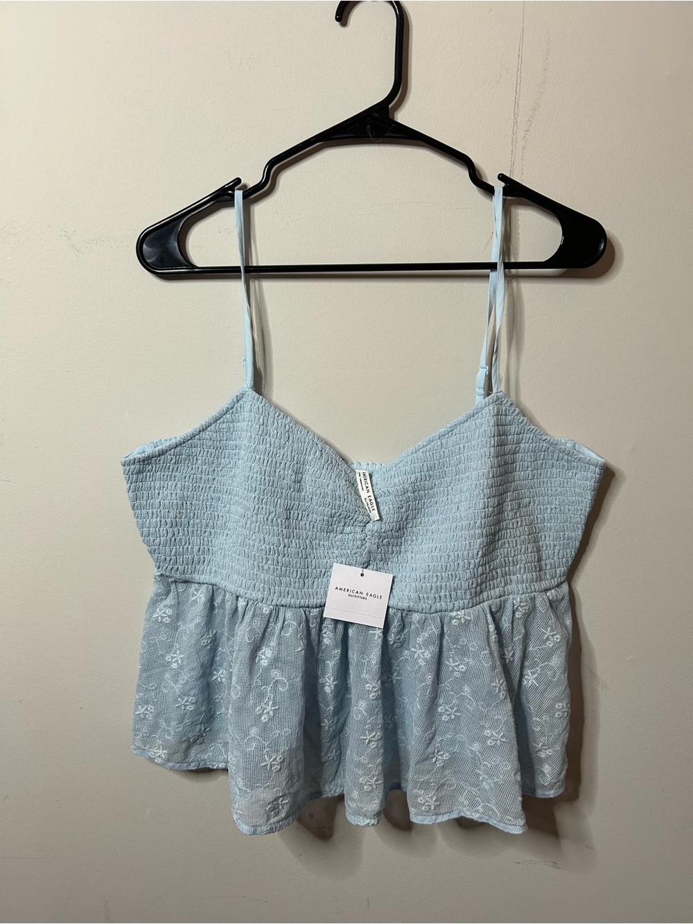 American Eagle Outfitters Pale Blue Smocked Peplum Cami